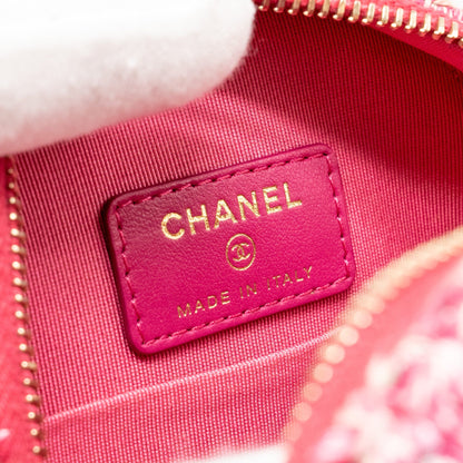 Chanel Round Clutch With Chain Tweed Pink/Multicolour L