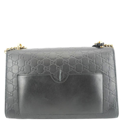 GUCCI Padlock Medium Leather Chain Shoulder Bag Black 409486