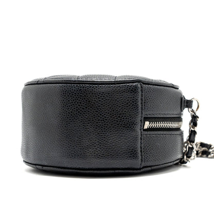 Chanel round sip clutch with chain caviar black