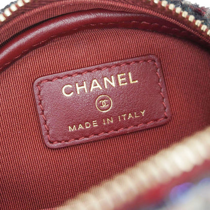CHANEL Round Tweed Chain Clutch Crossbody Bag Red