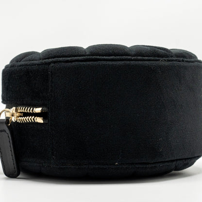 Chanel Pearl Crush Round Clutch Quilted Velvet Black L