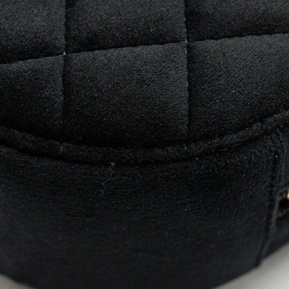Chanel Pearl Crush Round Clutch Quilted Velvet Black L