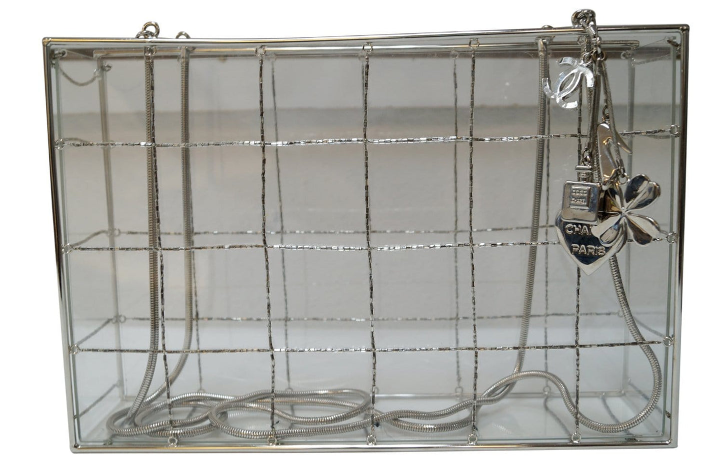 CHANEL Plastic Box Chain Grid Clear Shoulder Bag Rare