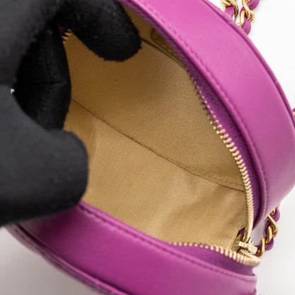 Chanel pearl crush mini round clutch with chain Lambskin purple