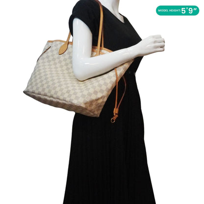 LOUIS VUITTON Neverfull MM Damier Azur Tote Shoulder Bag White