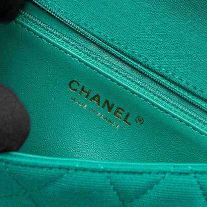 Chanel 23a Classic Flap Clutch Fabric Green L(Microchip)