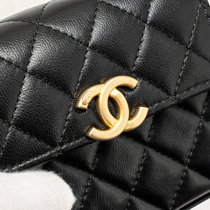 Chanel Detailed Top Handle Mini Clutch with Chain Lambskin Black  (Microchip)