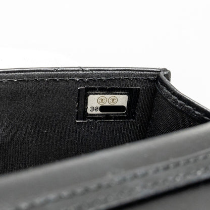 Chanel Zirconium Flap Clutch/Card Holder with Chain Lambskin Black