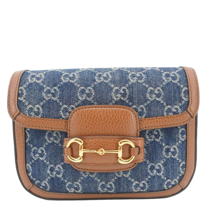 GUCCI Horsebit 1955 Flap Mini Denim Shoulder Bag Blue 658574