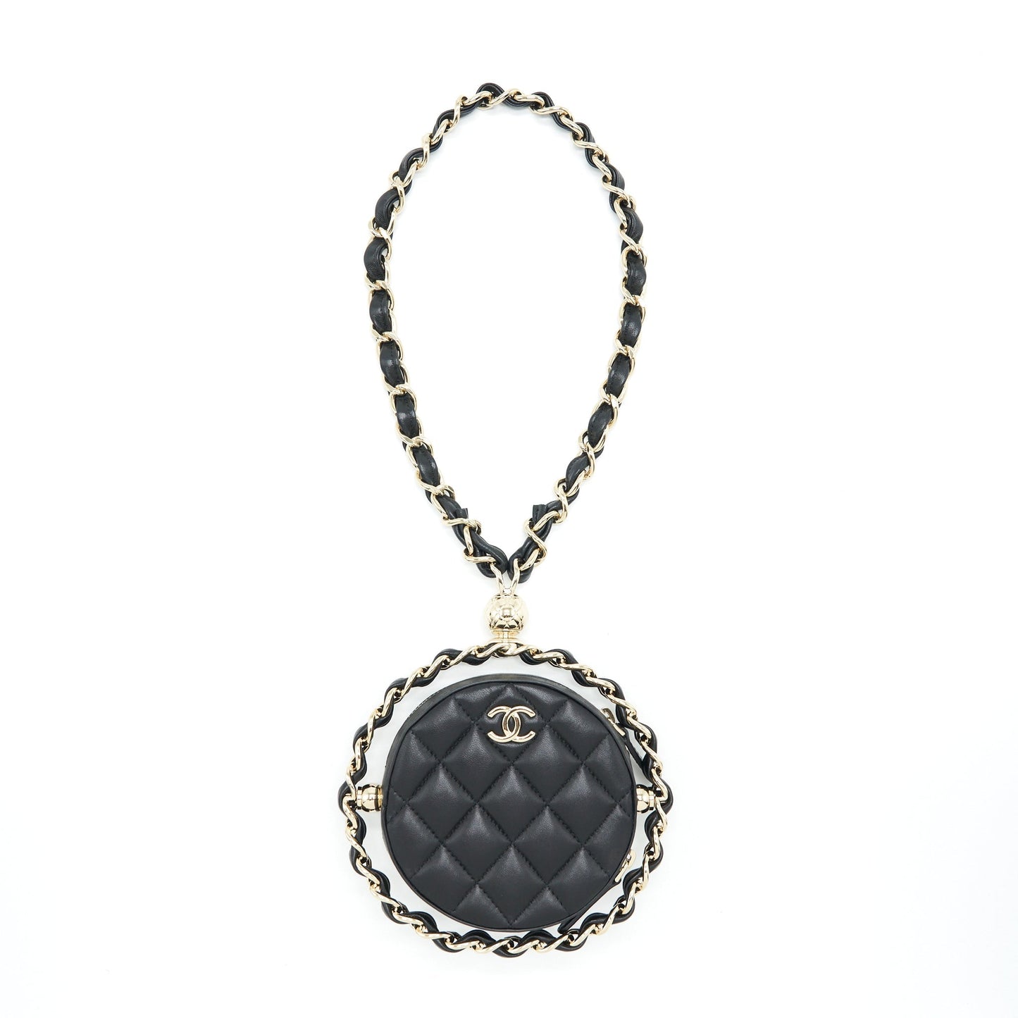 Chanel Round Clutch With Chain Lambskin Black L