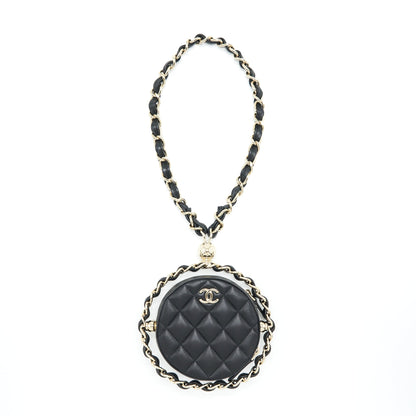 Chanel Round Clutch With Chain Lambskin Black L