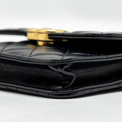 Chanel 21A Gold Crush Mini Flap Clutch with Adjustable Chain Calfskin Black