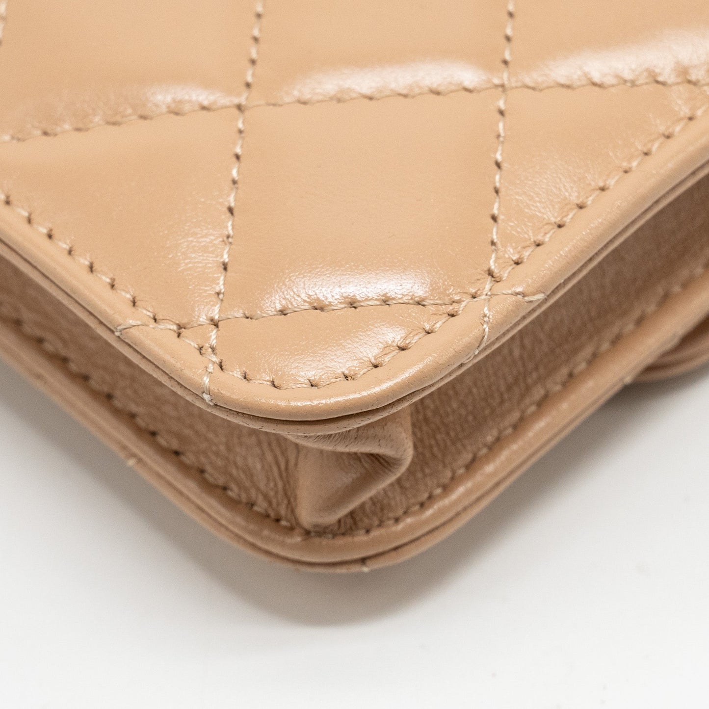 Chanel 21A Gold Crush Mini Flap Clutch with Adjustable Chain Calfskin Beige