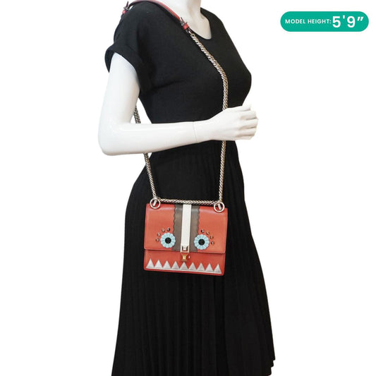 FENDI Studded Kan I Vitello Liberty Lucido Catalan Leather Shoulder Bag Multicolor