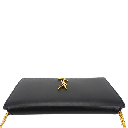 YVES SAINT LAURENT Cassandre Phone Holder Leather Shoulder Bag Black