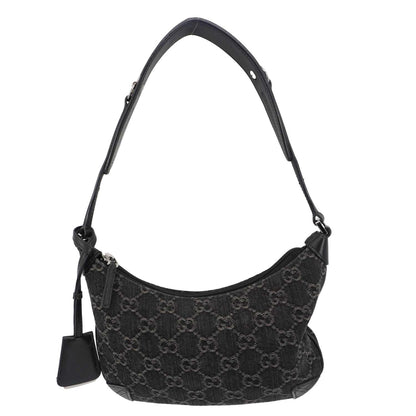 GUCCI Horsebit Slim Small GG Monogram Denim Hobo Shoulder Bag Black 774719