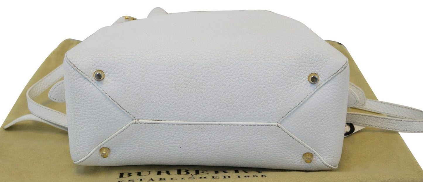 BURBERRY Grainy Leather White Bowling Shoulder Bag