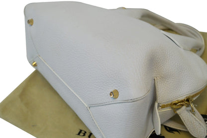 BURBERRY Grainy Leather White Bowling Shoulder Bag