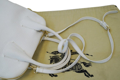 BURBERRY Grainy Leather White Bowling Shoulder Bag
