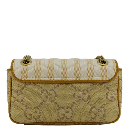 GUCCI GG Marmont Small Raffia Shoulder Bag Natural Beige 443497