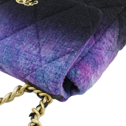 CHANEL 19 Flap Large Quilted Mixed Tweed Shoulder Bag Purple