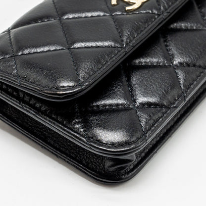 Chanel CC Logo Clutch with Giant Pearl Chain Lambskin Black L