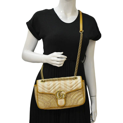 GUCCI GG Marmont Small Raffia Shoulder Bag Natural Beige 443497