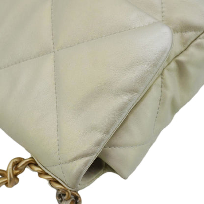 CHANEL Iridescent 19 Flap Calfskin Quilted Leather Shoulder Bag Metallic Gold