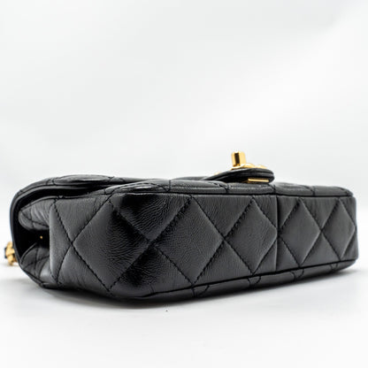 Chanel 24b Giant Chain Flap Shoulder Bag Lambskin Black  (Microchip)