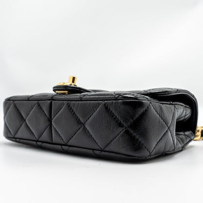 Chanel 24b Giant Chain Flap Shoulder Bag Lambskin Black  (Microchip)