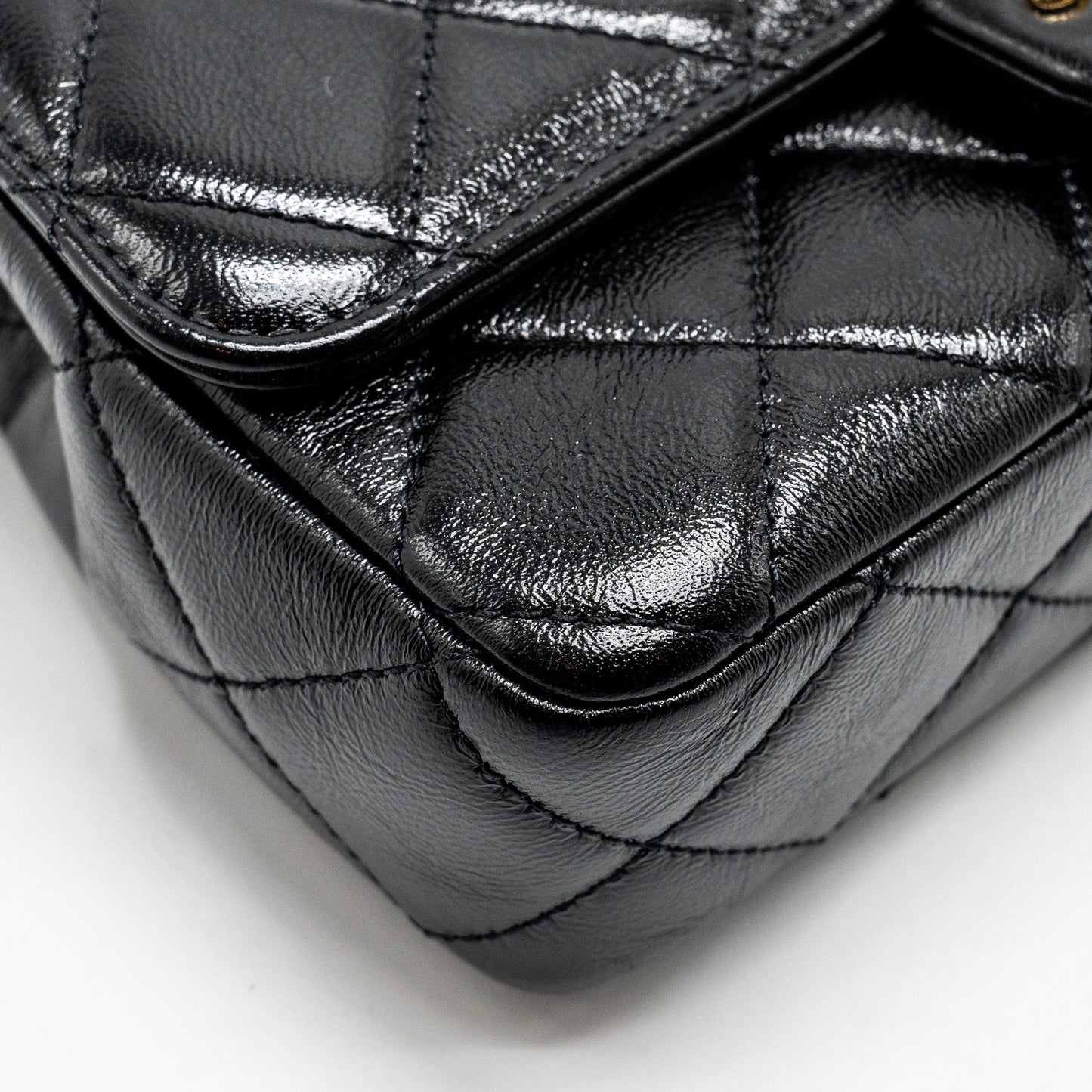 Chanel 24b Giant Chain Flap Shoulder Bag Lambskin Black  (Microchip)