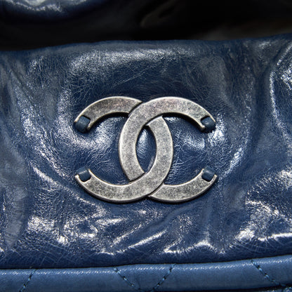 Chanel Quilted Shoulder Bag Blue Ruthenium Hardware