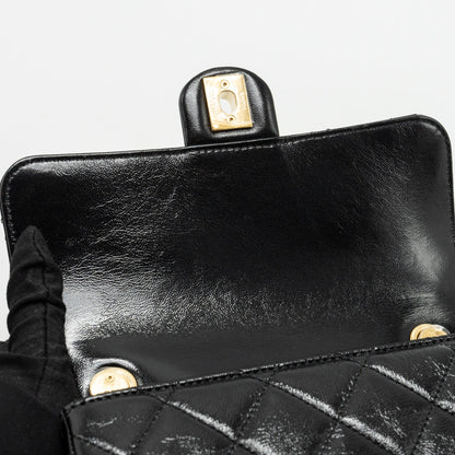 Chanel 24b Giant Chain Flap Shoulder Bag Lambskin Black  (Microchip)