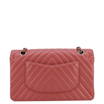 CHANEL Classic Double Flap Medium Chevron Leather Shoulder Bag Peach
