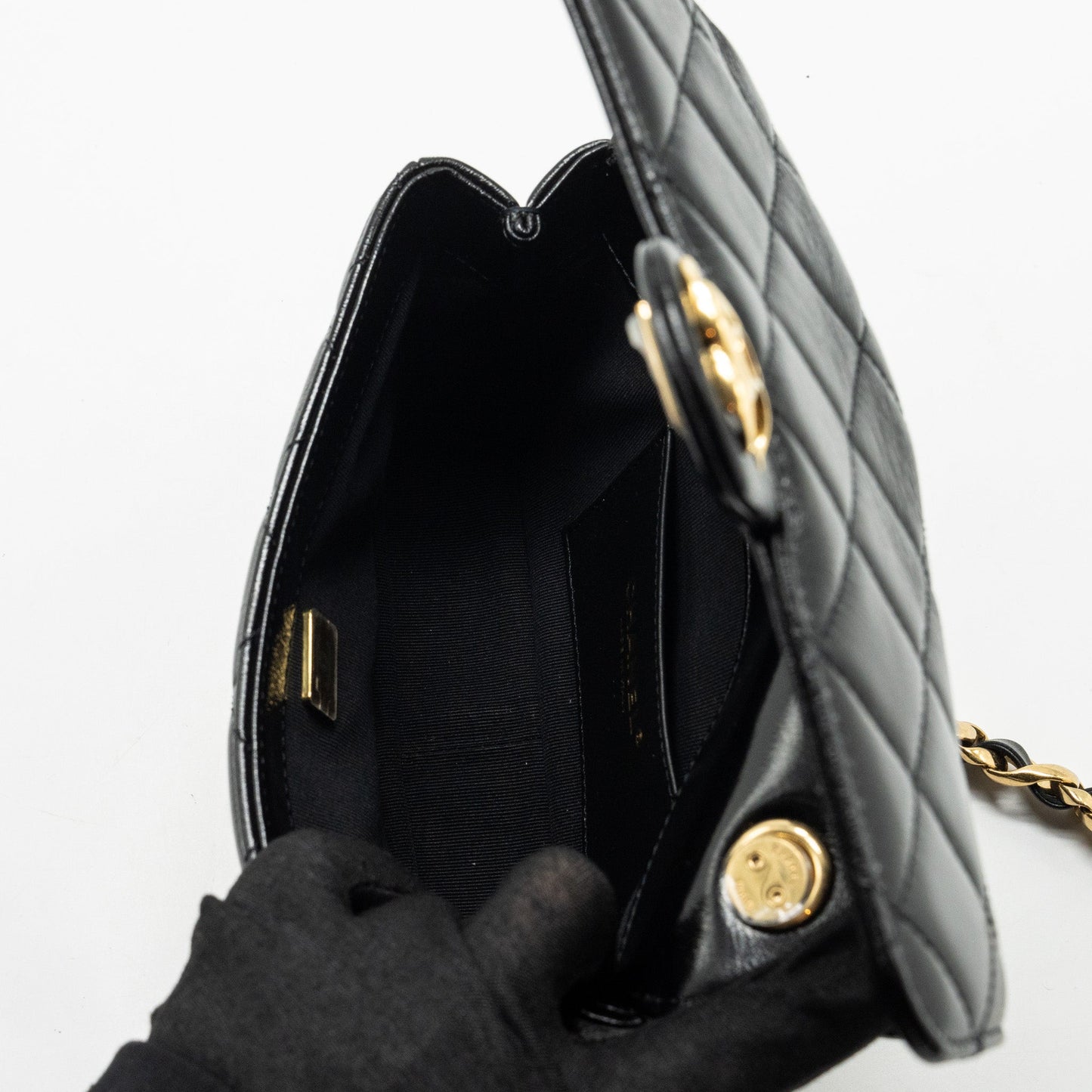 Chanel 24b Giant Chain Flap Shoulder Bag Lambskin Black  (Microchip)