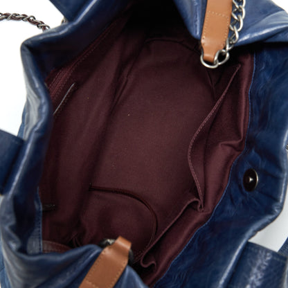 Chanel Quilted Shoulder Bag Blue Ruthenium Hardware