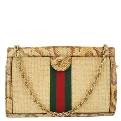 GUCCI Ophidia Small Raffia Elaphe Chain Shoulder Bag Beige 503877
