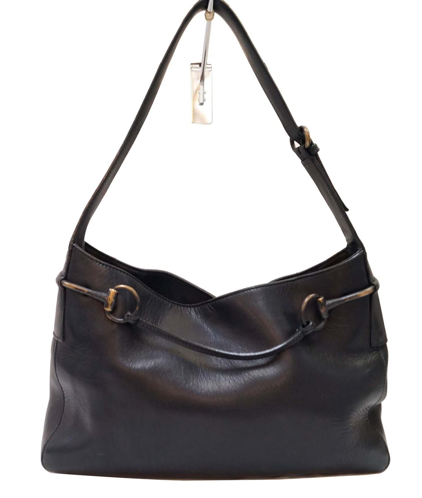 GUCCI Black Leather Horsebit Shoulder Bag 101975