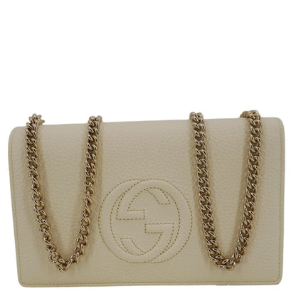 GUCCI Soho Leather Wallet On Chain Clutch Crossbody Bag Cream 598211