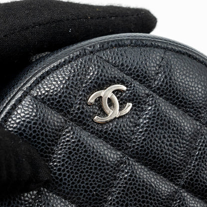 Chanel round sip clutch with chain caviar black