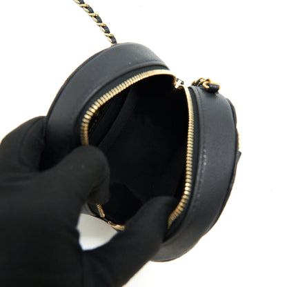 Chanel Top Handle Caviar Round Clutch with Chain Black