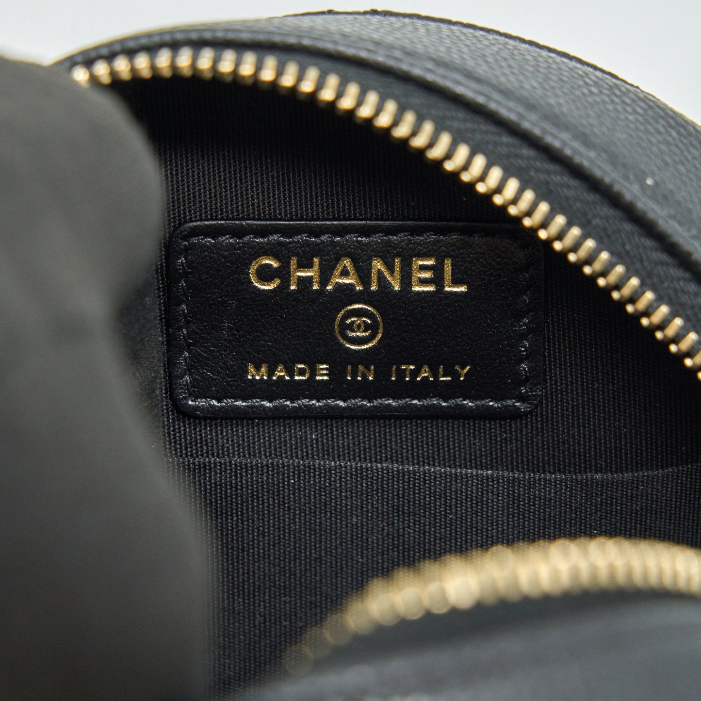 Chanel Top Handle Caviar Round Clutch with Chain Black