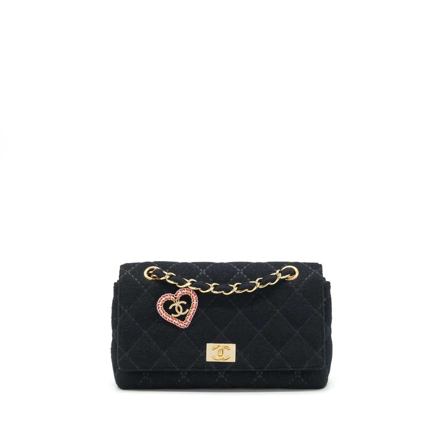 Chanel Vintage Shoulder Bag fabric Black  With An Extra Bag Charm
