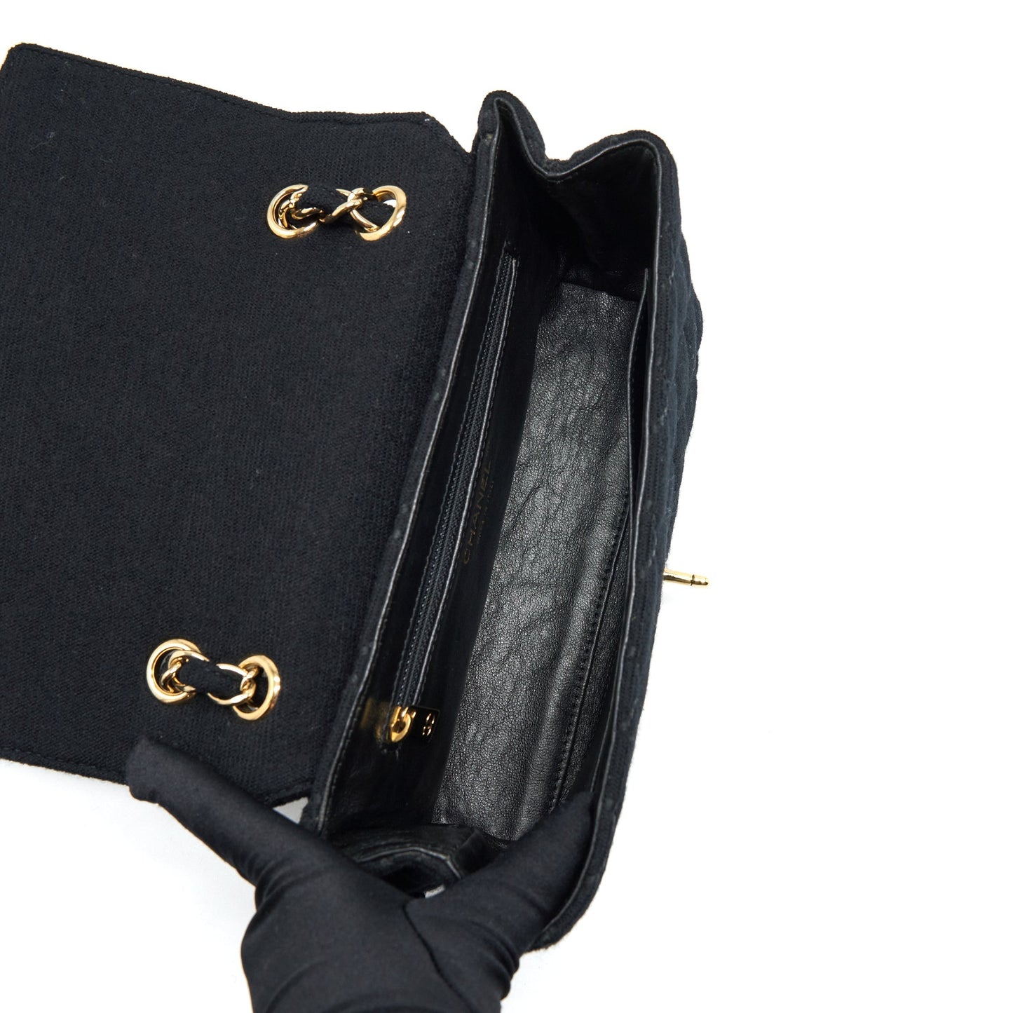 Chanel Vintage Shoulder Bag fabric Black  With An Extra Bag Charm
