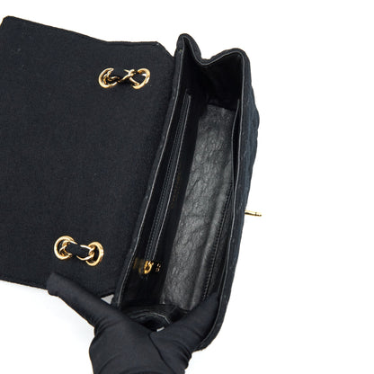 Chanel Vintage Shoulder Bag fabric Black  With An Extra Bag Charm