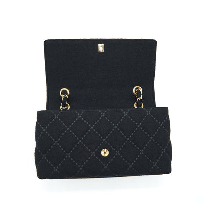 Chanel Vintage Shoulder Bag fabric Black  With An Extra Bag Charm