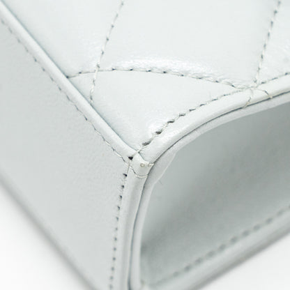 CHANEL CC Enamel Heart Mini Flap Clutch With Chain Lambskin Light Grey