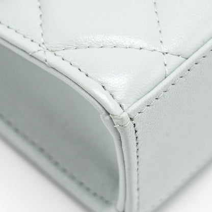 CHANEL CC Enamel Heart Mini Flap Clutch With Chain Lambskin Light Grey