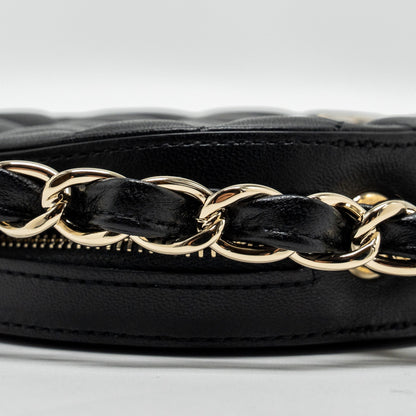 Chanel 22C Round Clutch With Chain Lambskin Black
