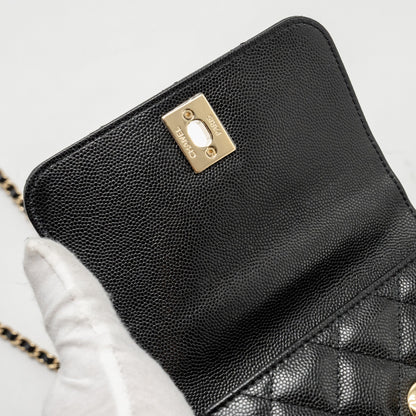 Chanel Coco Handle Clutch with Chain Caviar Black L (Microchip)